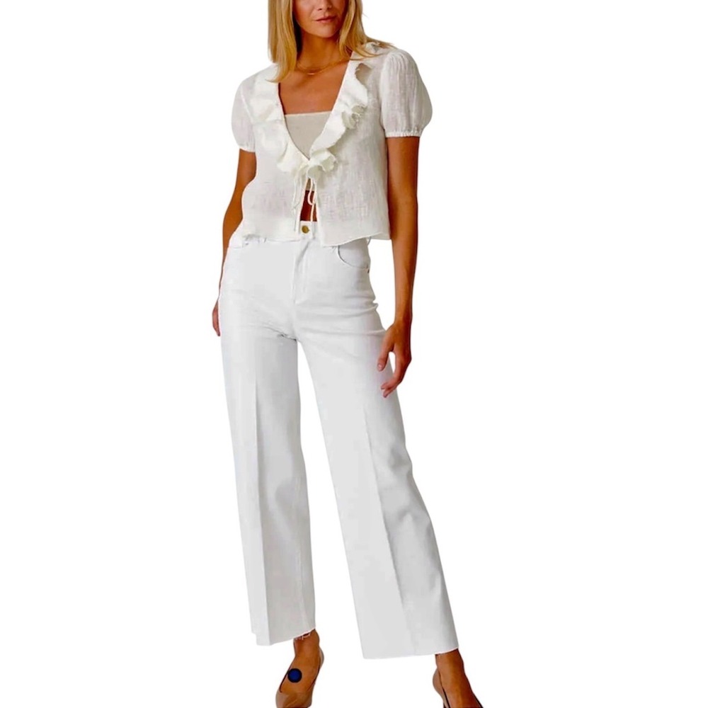 Level 99 Women's Hudson White High Rise Wide Leg Raw Hem Denim Jeans Size 30